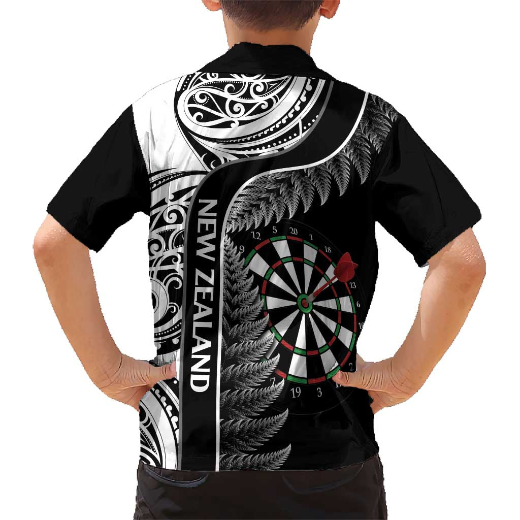 Personalised New Zealand Darts Hawaiian Shirt Aotearoa Fern Mix Paua Shell Manaia - Black LT14 - Polynesian Pride