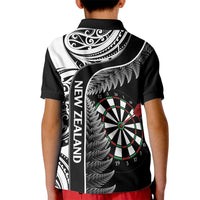 Personalised New Zealand Darts Kid Polo Shirt Aotearoa Fern Mix Paua Shell Manaia - Black LT14 - Polynesian Pride