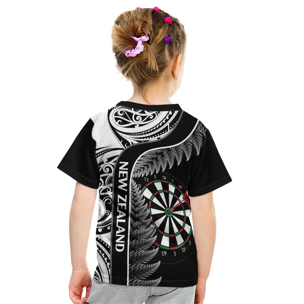 Personalised New Zealand Darts Kid T Shirt Aotearoa Fern Mix Paua Shell Manaia - Black LT14 - Polynesian Pride