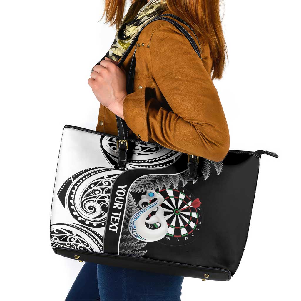 Personalised New Zealand Darts Leather Tote Bag Aotearoa Fern Mix Paua Shell Manaia - Black LT14 Black - Polynesian Pride
