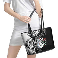 Personalised New Zealand Darts Leather Tote Bag Aotearoa Fern Mix Paua Shell Manaia - Black LT14 - Polynesian Pride