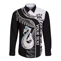 Personalised New Zealand Darts Long Sleeve Button Shirt Aotearoa Fern Mix Paua Shell Manaia - Black LT14 Unisex Black - Polynesian Pride