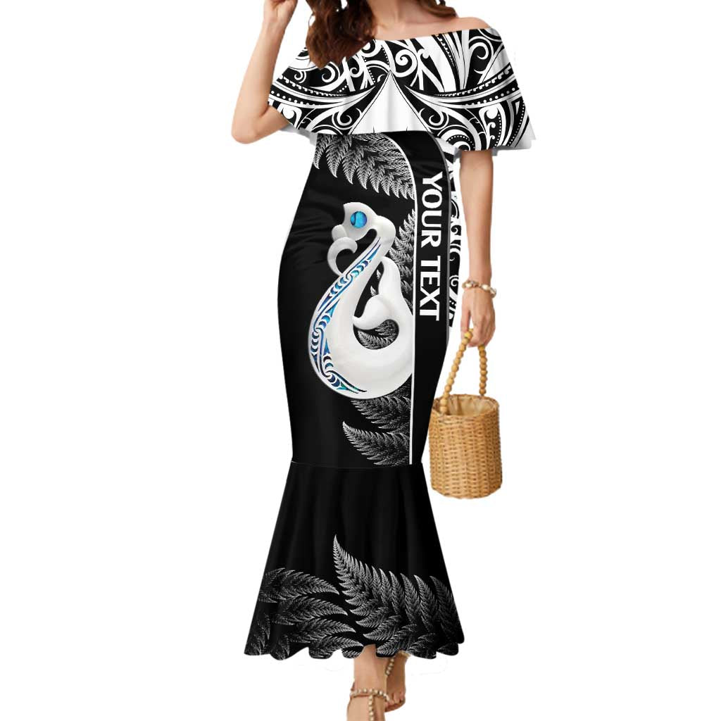 Personalised New Zealand Darts Mermaid Dress Aotearoa Fern Mix Paua Shell Manaia - Black