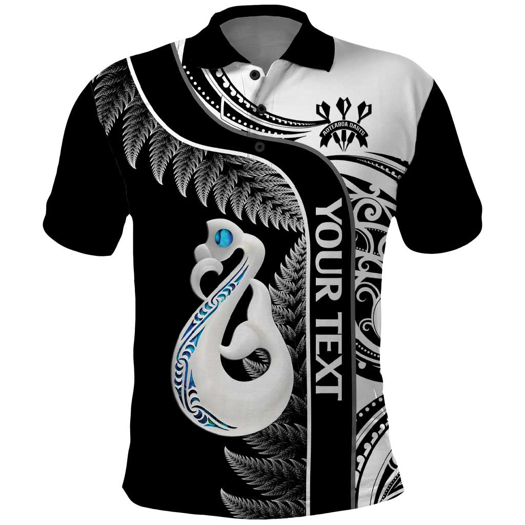 Personalised New Zealand Darts Polo Shirt Aotearoa Fern Mix Paua Shell Manaia - Black LT14 Black - Polynesian Pride
