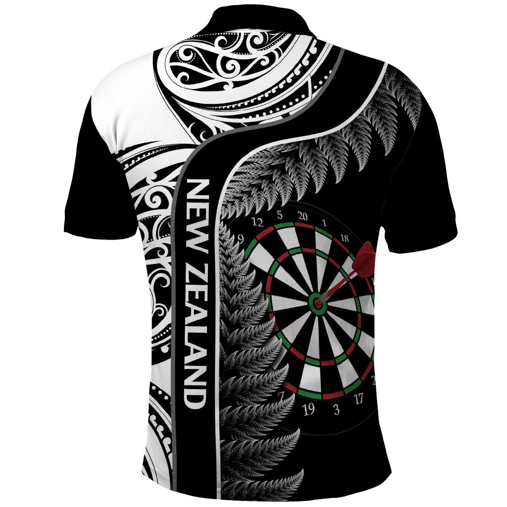 Personalised New Zealand Darts Polo Shirt Aotearoa Fern Mix Paua Shell Manaia - Black LT14 - Polynesian Pride