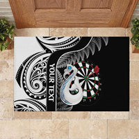 Personalised New Zealand Darts Rubber Doormat Aotearoa Fern Mix Paua Shell Manaia - Black LT14 Black - Polynesian Pride