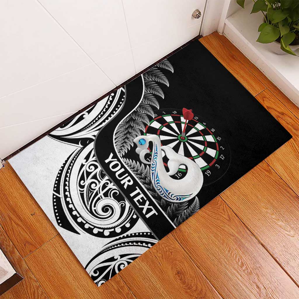 Personalised New Zealand Darts Rubber Doormat Aotearoa Fern Mix Paua Shell Manaia - Black LT14 - Polynesian Pride