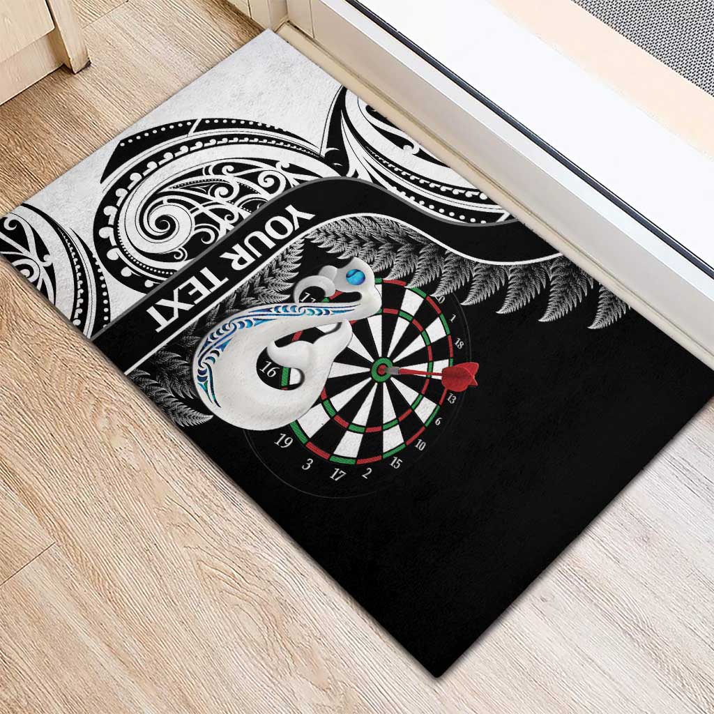 Personalised New Zealand Darts Rubber Doormat Aotearoa Fern Mix Paua Shell Manaia - Black LT14 - Polynesian Pride