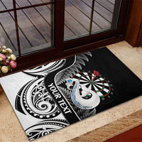 Personalised New Zealand Darts Rubber Doormat Aotearoa Fern Mix Paua Shell Manaia - Black LT14 - Polynesian Pride