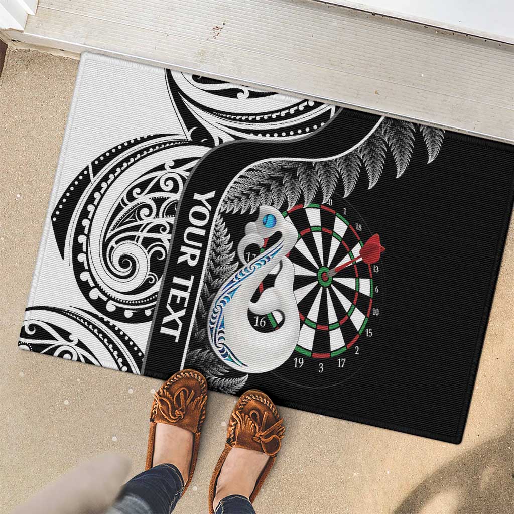 Personalised New Zealand Darts Rubber Doormat Aotearoa Fern Mix Paua Shell Manaia - Black LT14 - Polynesian Pride