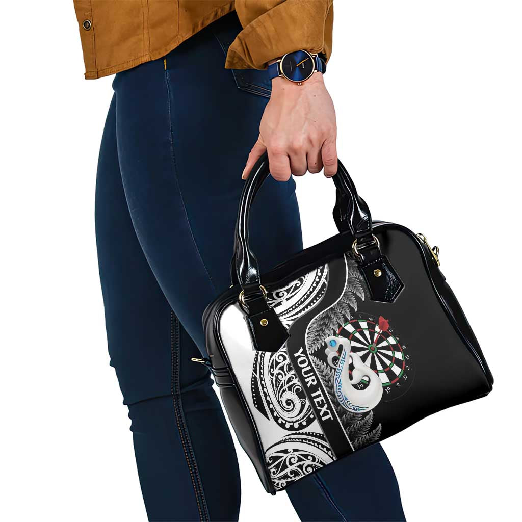 Personalised New Zealand Darts Shoulder Handbag Aotearoa Fern Mix Paua Shell Manaia - Black LT14 - Polynesian Pride