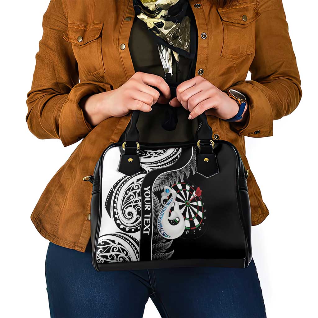 Personalised New Zealand Darts Shoulder Handbag Aotearoa Fern Mix Paua Shell Manaia - Black LT14 - Polynesian Pride