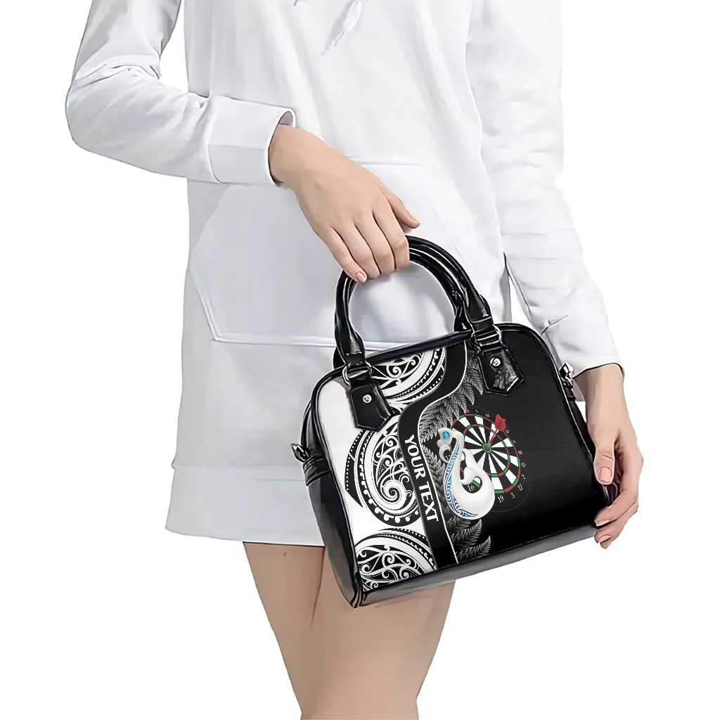 Personalised New Zealand Darts Shoulder Handbag Aotearoa Fern Mix Paua Shell Manaia - Black LT14 - Polynesian Pride