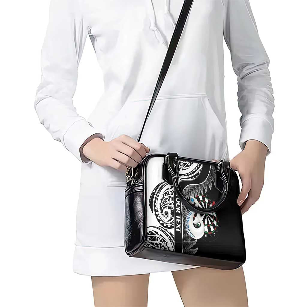 Personalised New Zealand Darts Shoulder Handbag Aotearoa Fern Mix Paua Shell Manaia - Black LT14 - Polynesian Pride