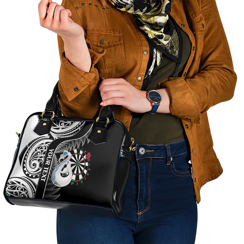 Personalised New Zealand Darts Shoulder Handbag Aotearoa Fern Mix Paua Shell Manaia - Black LT14 - Polynesian Pride