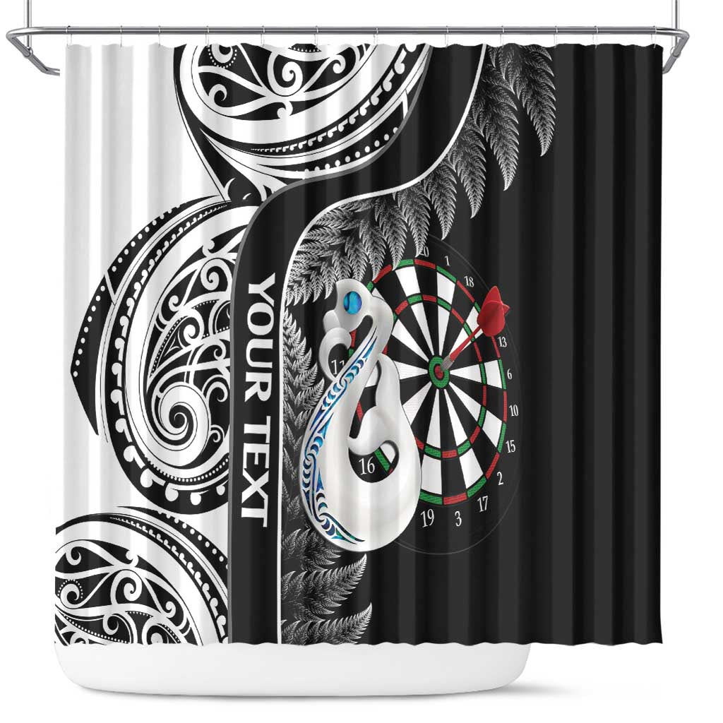 Personalised New Zealand Darts Shower Curtain Aotearoa Fern Mix Paua Shell Manaia - Black LT14 Black - Polynesian Pride