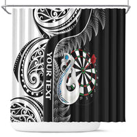 Personalised New Zealand Darts Shower Curtain Aotearoa Fern Mix Paua Shell Manaia - Black LT14 Black - Polynesian Pride
