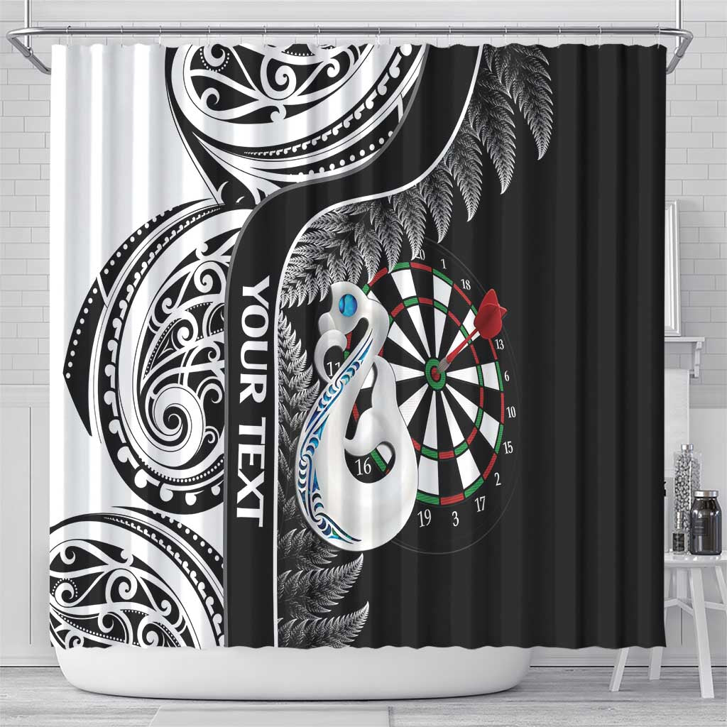 Personalised New Zealand Darts Shower Curtain Aotearoa Fern Mix Paua Shell Manaia - Black LT14 - Polynesian Pride
