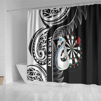 Personalised New Zealand Darts Shower Curtain Aotearoa Fern Mix Paua Shell Manaia - Black LT14 - Polynesian Pride