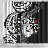 Personalised New Zealand Darts Shower Curtain Aotearoa Fern Mix Paua Shell Manaia - Black LT14 - Polynesian Pride