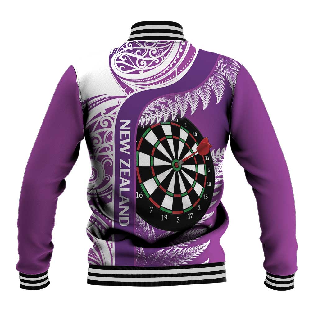 Personalised New Zealand Darts Baseball Jacket Aotearoa Fern Mix Paua Shell Manaia - Purple LT14 - Polynesian Pride