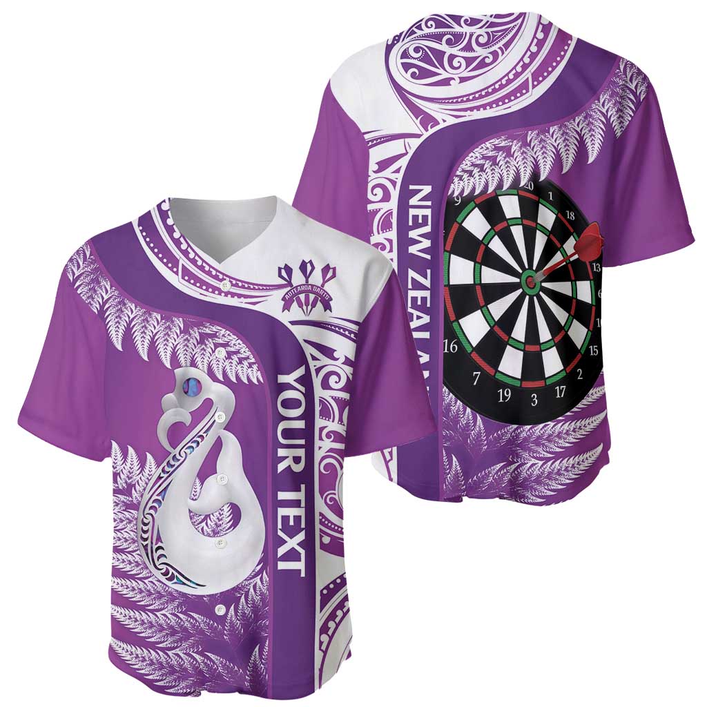 Personalised New Zealand Darts Baseball Jersey Aotearoa Fern Mix Paua Shell Manaia - Purple LT14 - Polynesian Pride