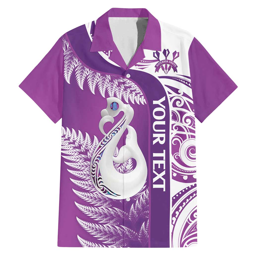 Personalised New Zealand Darts Family Matching Mermaid Dress and Hawaiian Shirt Aotearoa Fern Mix Paua Shell Manaia - Purple LT14 Dad's Shirt - Short Sleeve Purple - Polynesian Pride