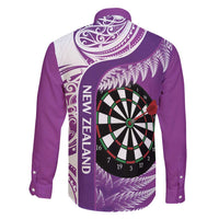 Personalised New Zealand Darts Family Matching Off Shoulder Maxi Dress and Hawaiian Shirt Aotearoa Fern Mix Paua Shell Manaia - Purple LT14 - Polynesian Pride