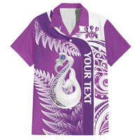 Personalised New Zealand Darts Family Matching Off Shoulder Short Dress and Hawaiian Shirt Aotearoa Fern Mix Paua Shell Manaia - Purple LT14 Dad's Shirt - Short Sleeve Purple - Polynesian Pride
