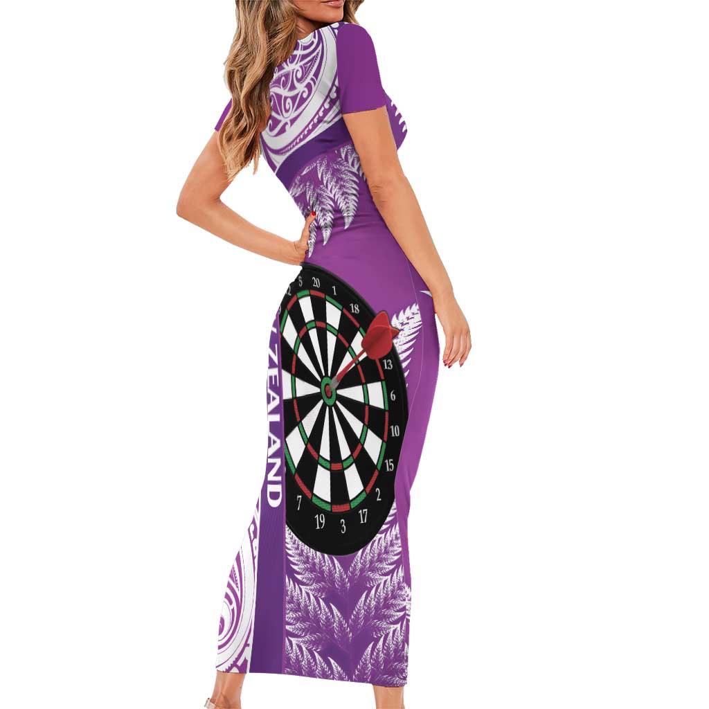 Personalised New Zealand Darts Family Matching Short Sleeve Bodycon Dress and Hawaiian Shirt Aotearoa Fern Mix Paua Shell Manaia - Purple LT14 - Polynesian Pride