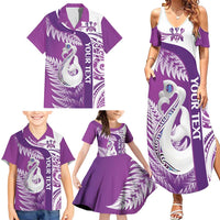 Personalised New Zealand Darts Family Matching Summer Maxi Dress and Hawaiian Shirt Aotearoa Fern Mix Paua Shell Manaia - Purple LT14 - Polynesian Pride