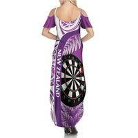 Personalised New Zealand Darts Family Matching Summer Maxi Dress and Hawaiian Shirt Aotearoa Fern Mix Paua Shell Manaia - Purple LT14 - Polynesian Pride