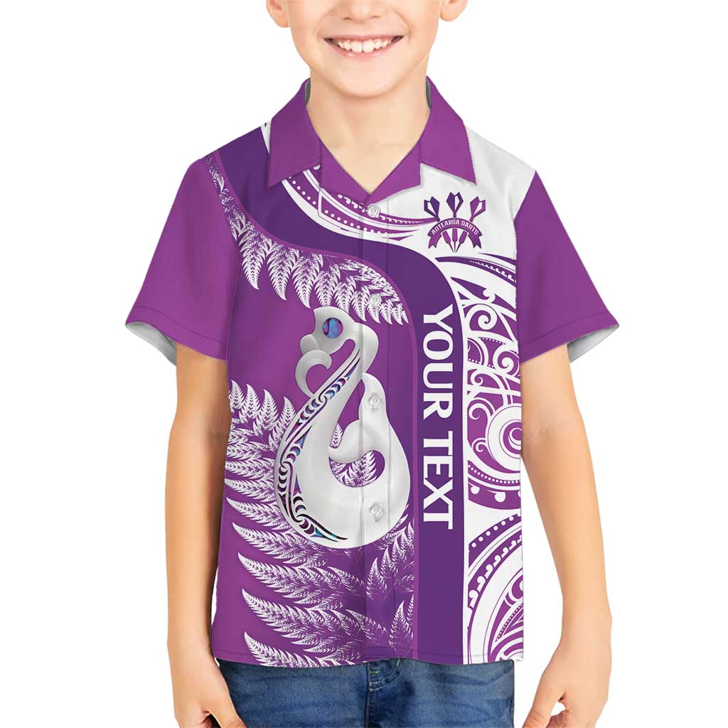 Personalised New Zealand Darts Family Matching Summer Maxi Dress and Hawaiian Shirt Aotearoa Fern Mix Paua Shell Manaia - Purple LT14 Son's Shirt Purple - Polynesian Pride