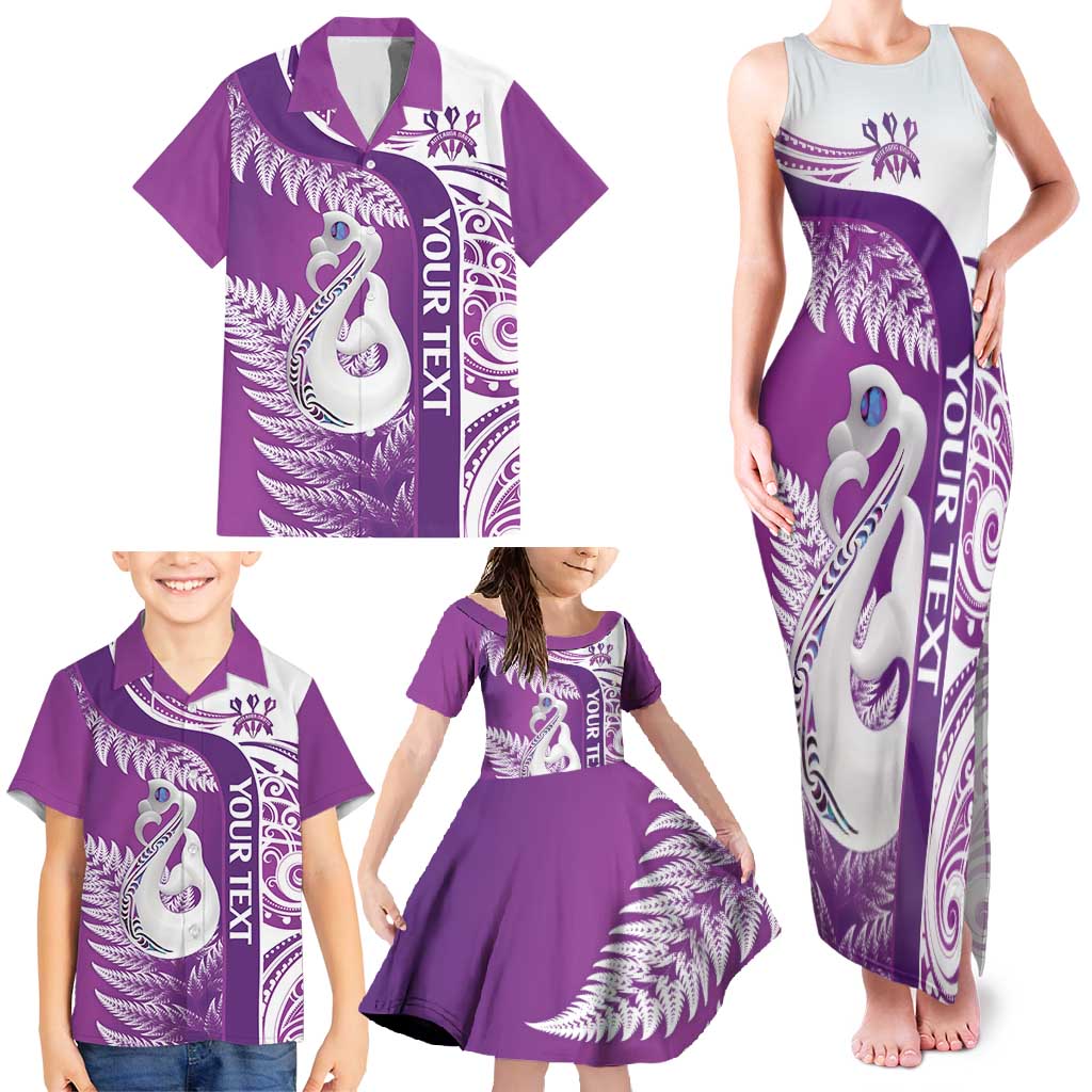 Personalised New Zealand Darts Family Matching Tank Maxi Dress and Hawaiian Shirt Aotearoa Fern Mix Paua Shell Manaia - Purple LT14 - Polynesian Pride