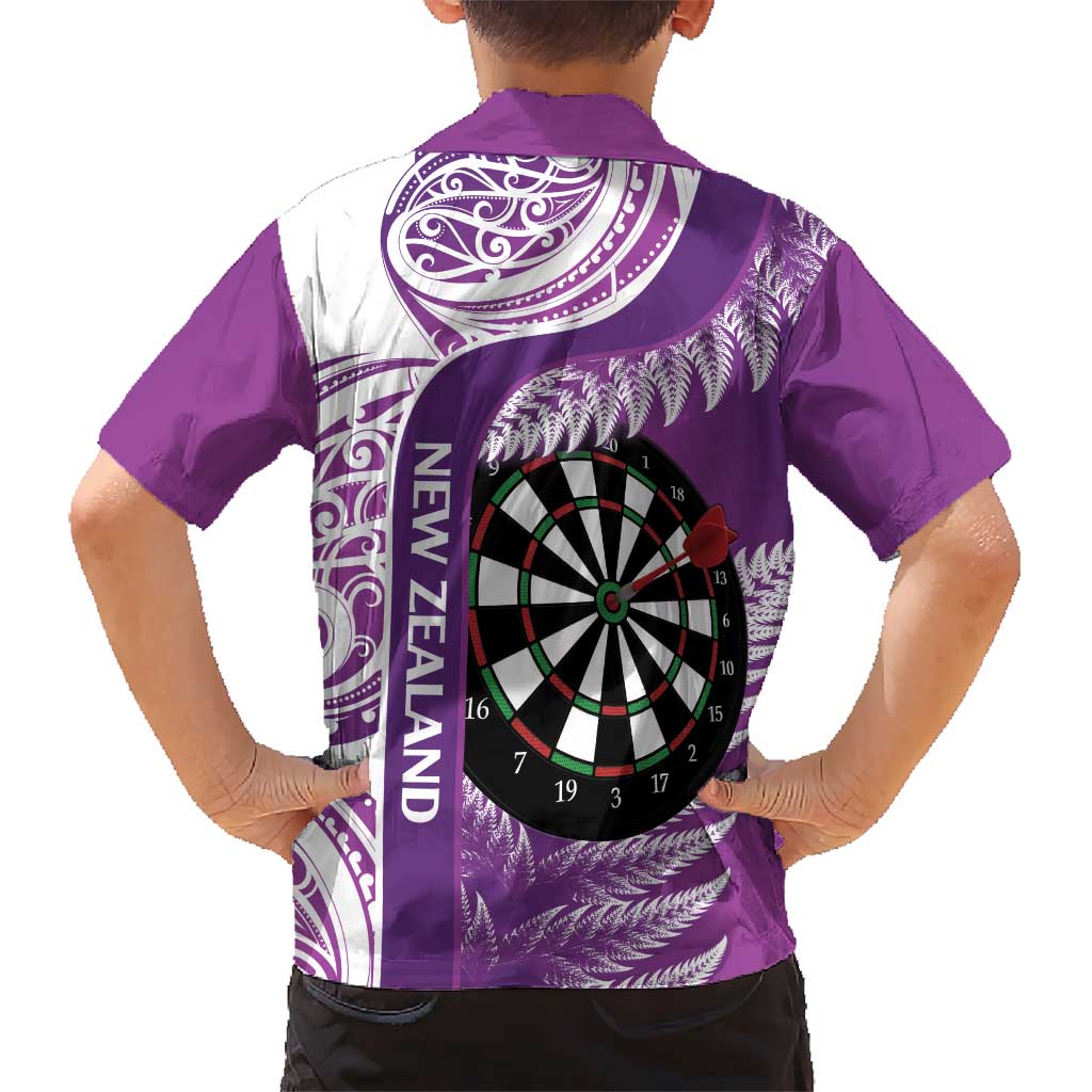 Personalised New Zealand Darts Hawaiian Shirt Aotearoa Fern Mix Paua Shell Manaia - Purple LT14 - Polynesian Pride