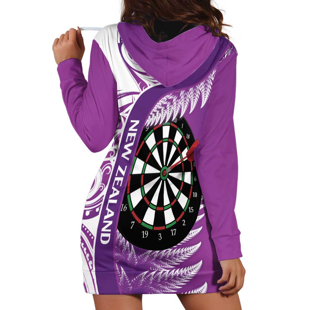 Personalised New Zealand Darts Hoodie Dress Aotearoa Fern Mix Paua Shell Manaia - Purple