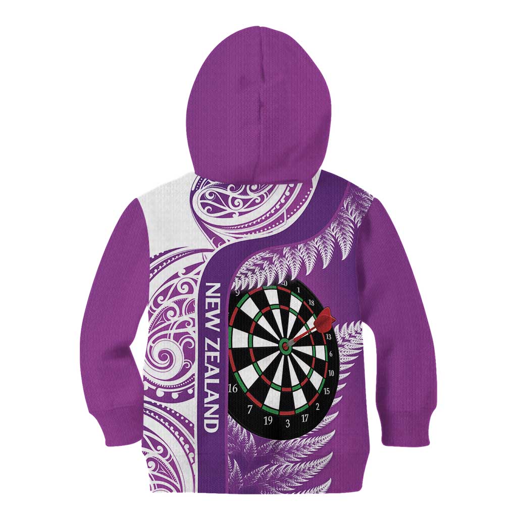 Personalised New Zealand Darts Kid Hoodie Aotearoa Fern Mix Paua Shell Manaia - Purple