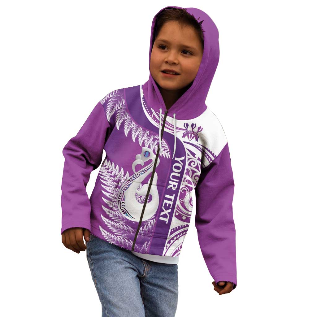 Personalised New Zealand Darts Kid Hoodie Aotearoa Fern Mix Paua Shell Manaia - Purple
