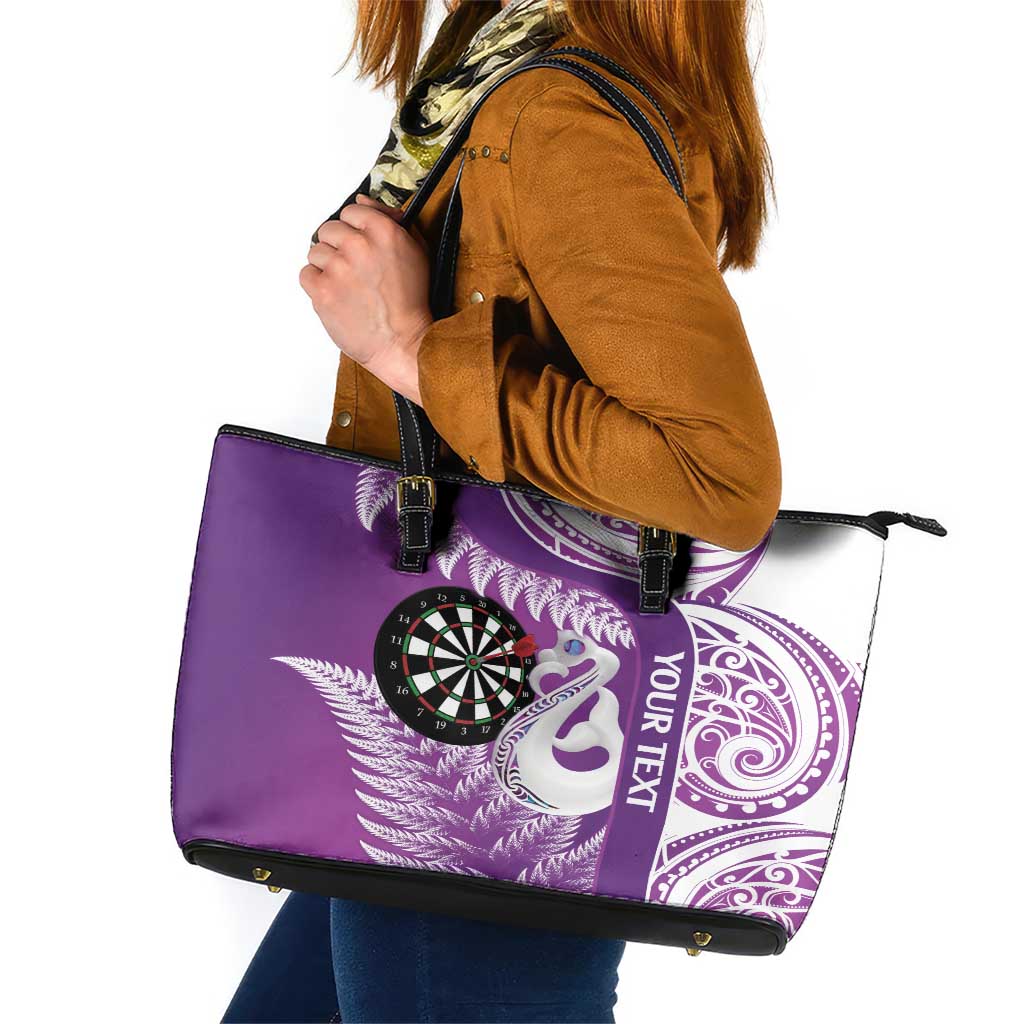 Personalised New Zealand Darts Leather Tote Bag Aotearoa Fern Mix Paua Shell Manaia - Purple LT14 Purple - Polynesian Pride