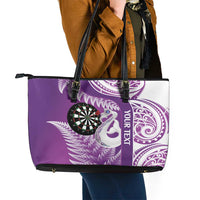 Personalised New Zealand Darts Leather Tote Bag Aotearoa Fern Mix Paua Shell Manaia - Purple LT14 - Polynesian Pride