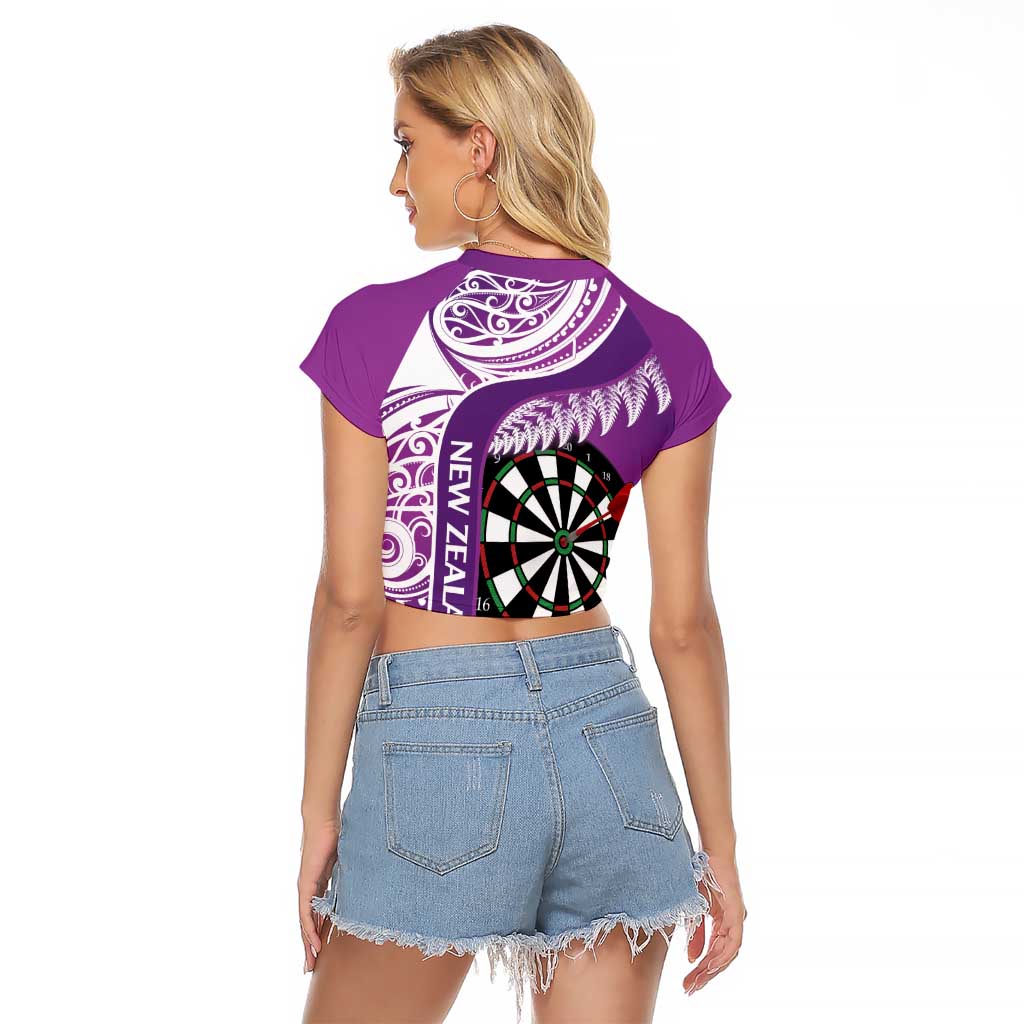 Personalised New Zealand Darts Raglan Cropped T Shirt Aotearoa Fern Mix Paua Shell Manaia - Purple LT14 - Polynesian Pride