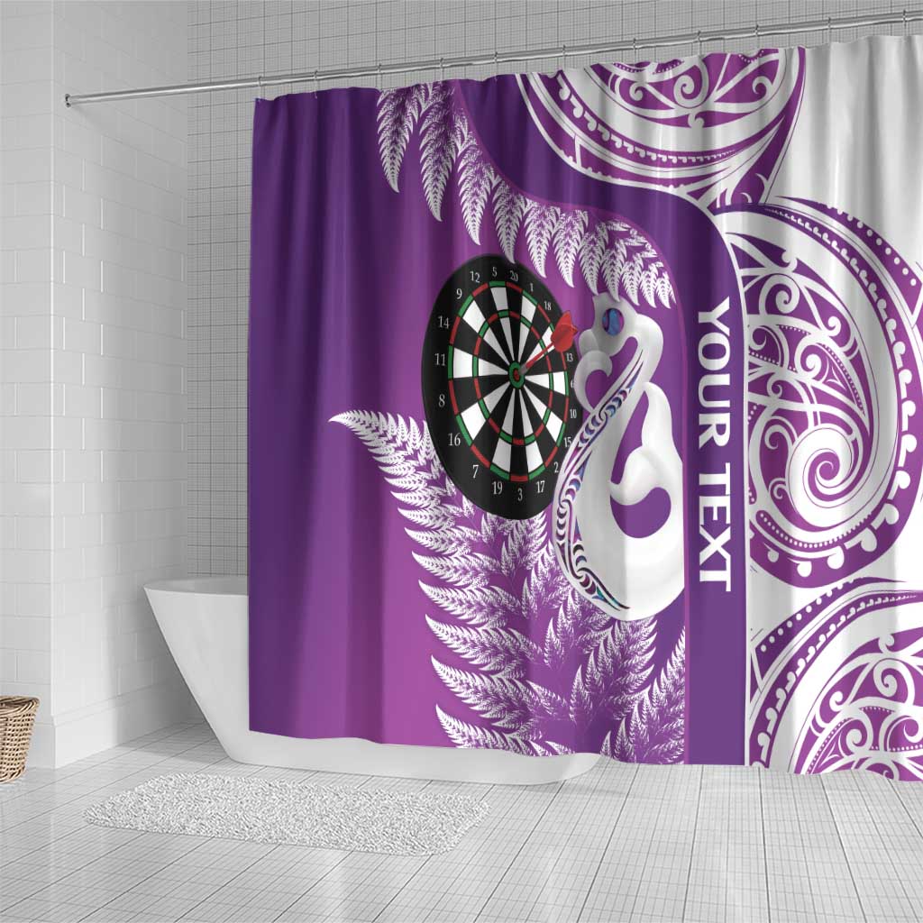 Personalised New Zealand Darts Shower Curtain Aotearoa Fern Mix Paua Shell Manaia - Purple LT14 - Polynesian Pride
