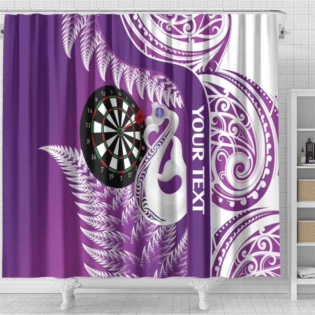 Personalised New Zealand Darts Shower Curtain Aotearoa Fern Mix Paua Shell Manaia - Purple LT14 - Polynesian Pride