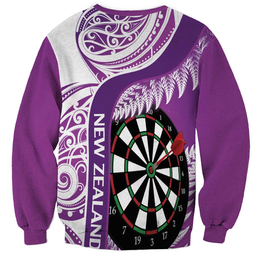 Personalised New Zealand Darts Sweatshirt Aotearoa Fern Mix Paua Shell Manaia - Purple LT14 - Polynesian Pride