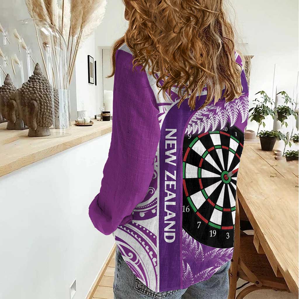 Personalised New Zealand Darts Women Casual Shirt Aotearoa Fern Mix Paua Shell Manaia - Purple LT14 - Polynesian Pride
