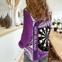 Personalised New Zealand Darts Women Casual Shirt Aotearoa Fern Mix Paua Shell Manaia - Purple LT14 - Polynesian Pride