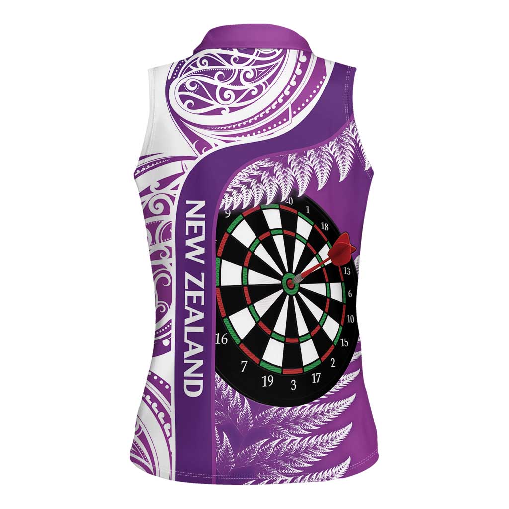 Personalised New Zealand Darts Women Sleeveless Polo Shirt Aotearoa Fern Mix Paua Shell Manaia - Purple LT14 - Polynesian Pride