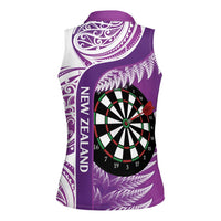 Personalised New Zealand Darts Women Sleeveless Polo Shirt Aotearoa Fern Mix Paua Shell Manaia - Purple LT14 - Polynesian Pride