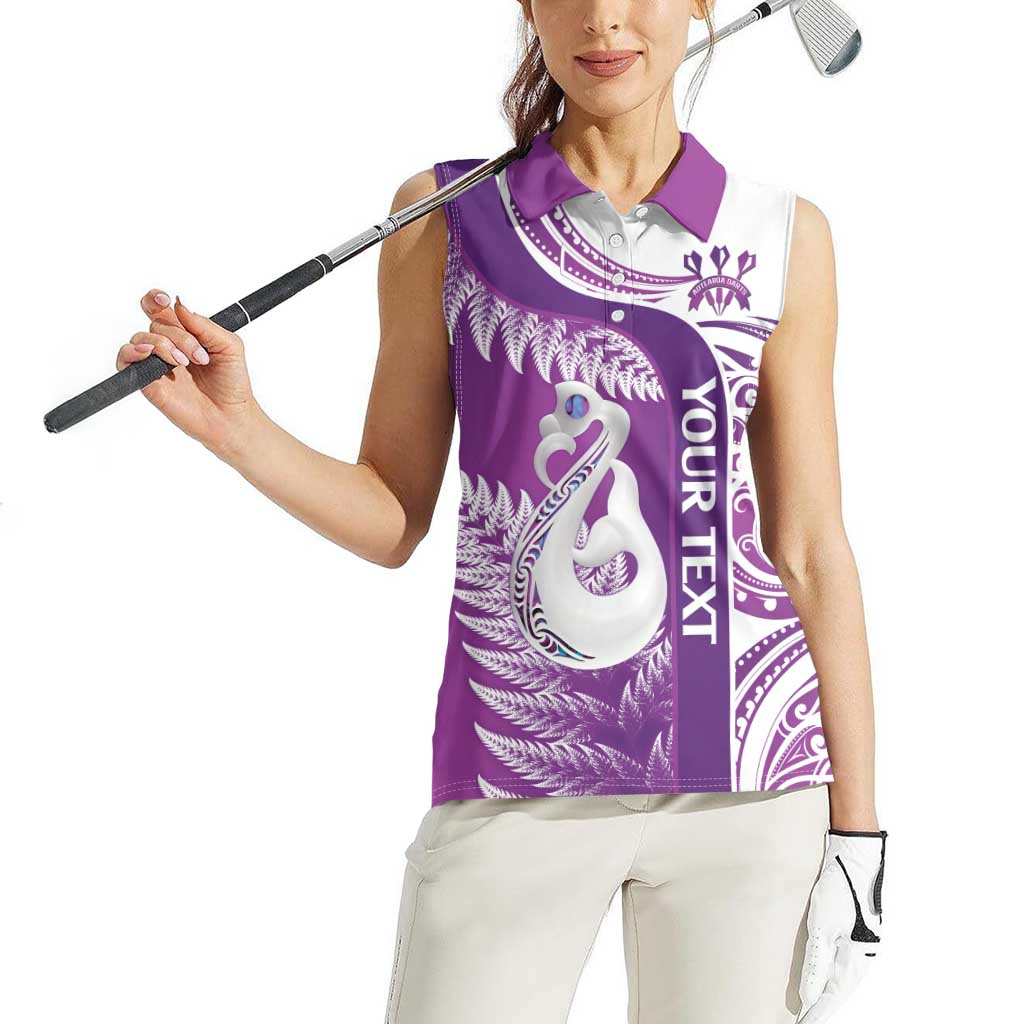 Personalised New Zealand Darts Women Sleeveless Polo Shirt Aotearoa Fern Mix Paua Shell Manaia - Purple LT14 - Polynesian Pride