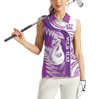 Personalised New Zealand Darts Women Sleeveless Polo Shirt Aotearoa Fern Mix Paua Shell Manaia - Purple LT14 - Polynesian Pride